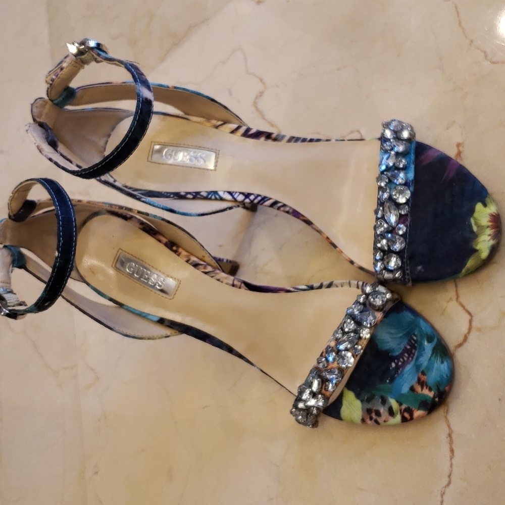 Guess Catarina4 open-toe ankle strap embellished heels, 7.5